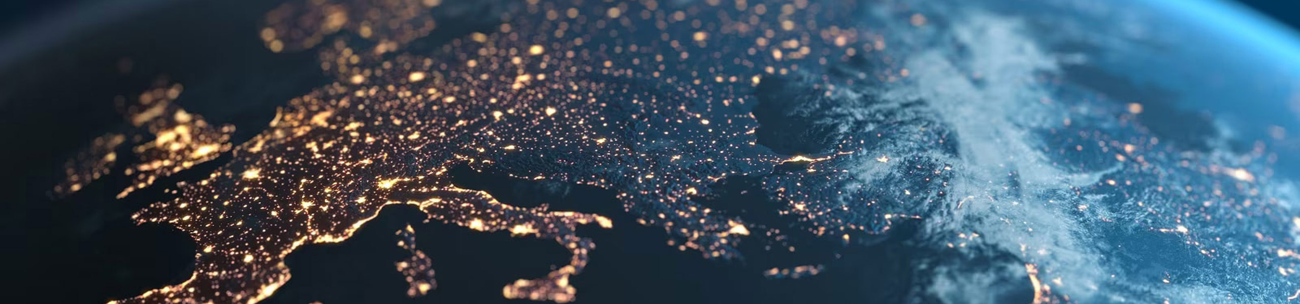 zoomed globe at night with lights